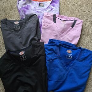 Dickies V-Neck Scrub Tops - Black, Gray, Blue, Pink, Purple